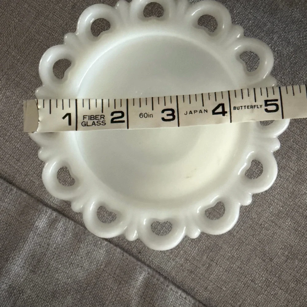 Vintage Anchor Hocking Lace Edge Milk Glass Pedestal Bowl | Candy Trinket Bowl